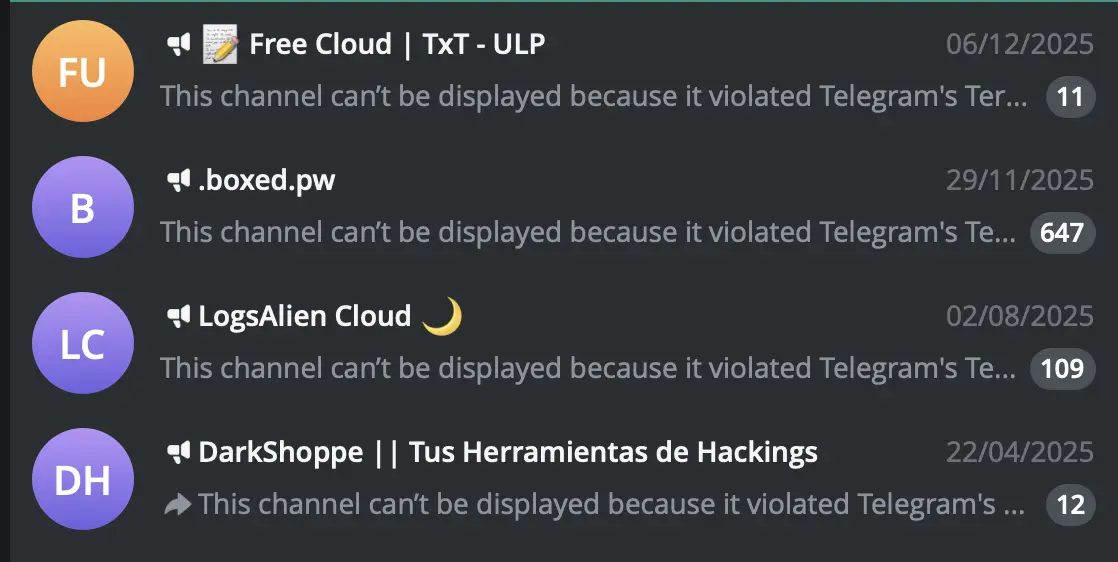 Example: Banned credential channels