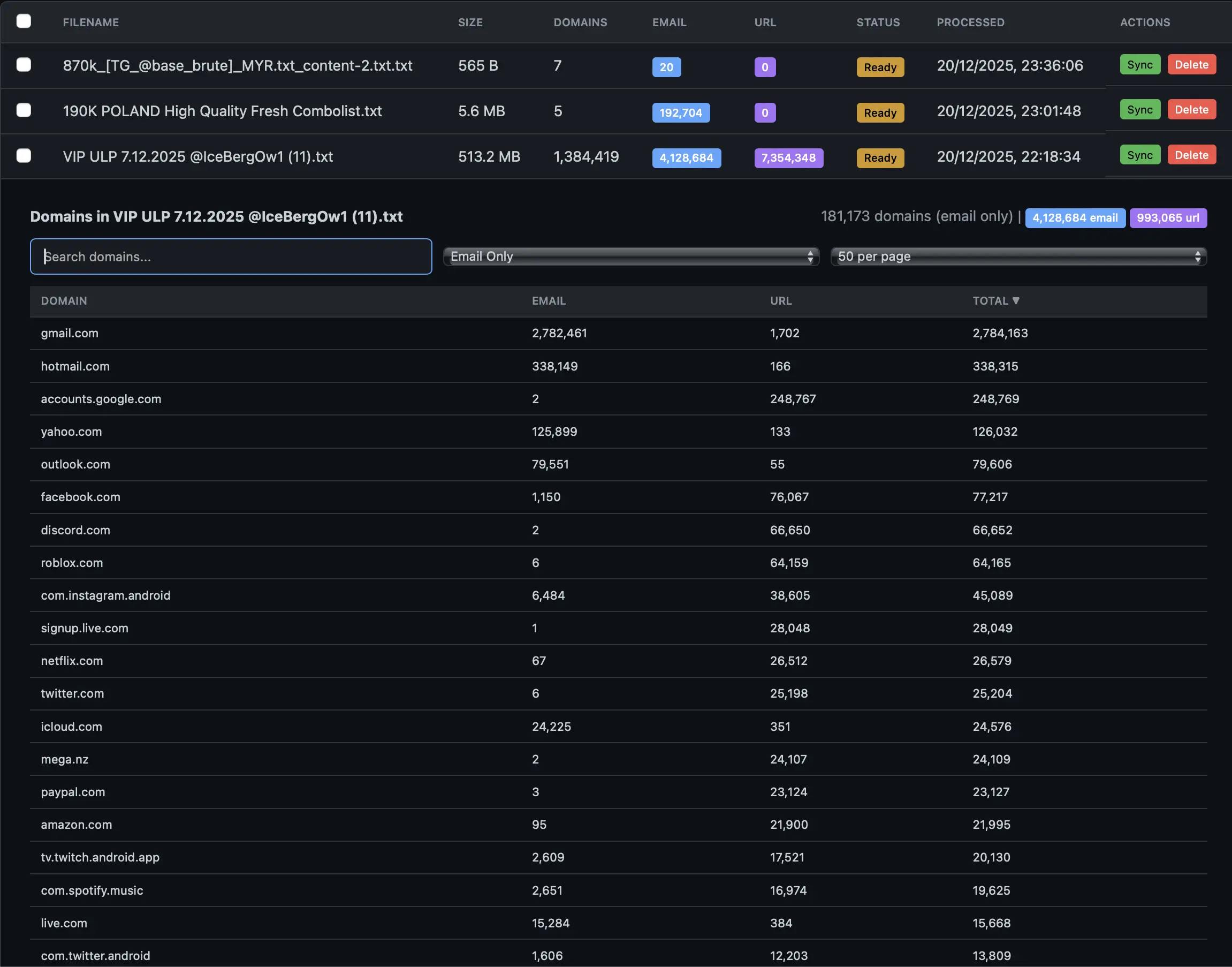 Processing infostealer logs
