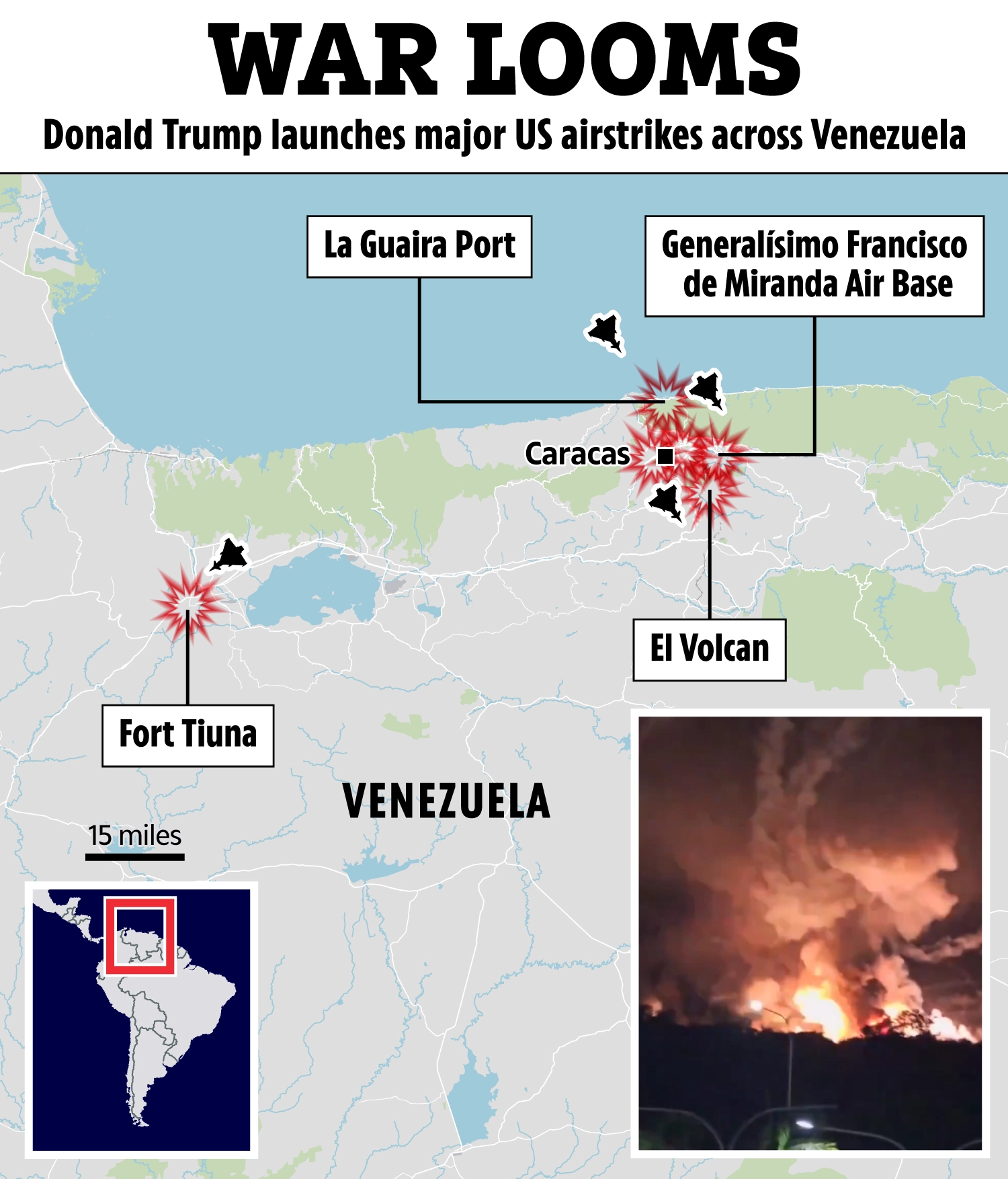 US airstrikes across Venezuela